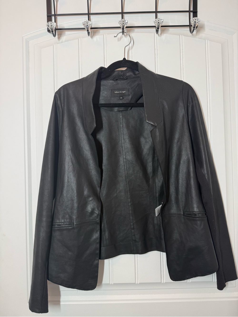 Mackage Black Leather Open-Front Blazer Jacket